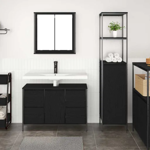 Juego de Muebles de Baño Con Cajón Con Puerta   Roble Negro (2 pcs)