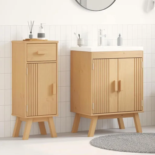 Juego de Muebles de Baño   Marrón Madera Maciza de Pino (2 pcs)