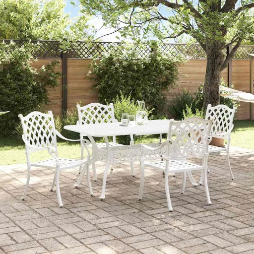 Conjunto de Comedor de Jardín   Blanco Aluminio (5 pcs)