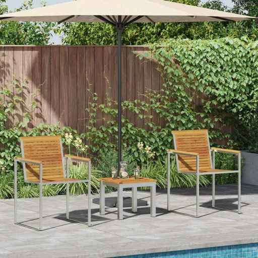 Tumbona   Marrón Madera de Acacia Sólida (3 pcs)