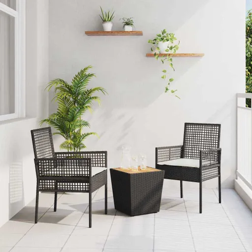 Juego Bistro de Jardín   Negro Ratán Sintético (3 pcs)