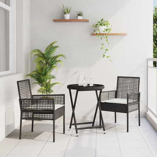 Juego Bistro de Jardín   Negro Ratán Sintético (3 pcs)