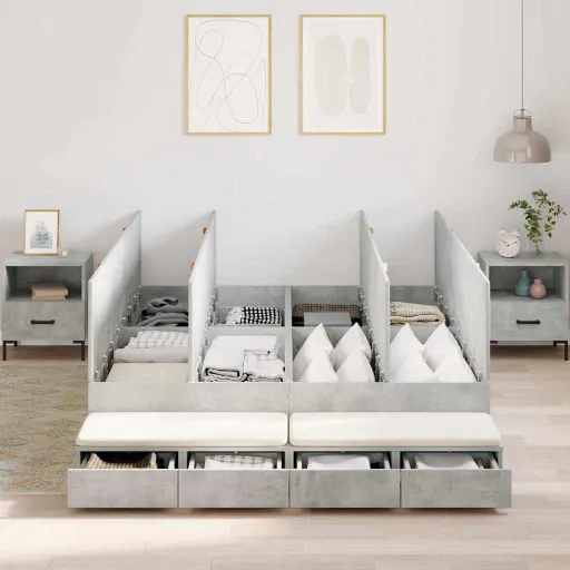 Cama Con Almacenamiento Con Cajón Gris Concreto 140 cm