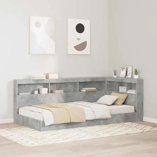 Cama Con Estantería Con Cabecera Gris Hormigón 100 x 200 cm