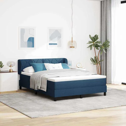 Cama Box Spring Con Colchón Con Colchón Azul 140 x 190 cm Tela
