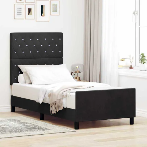 Estructura de Cama Con Cabecera Negro 90 x 190 cm Terciopelo