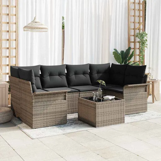 Conjunto de Sofá de Jardín   Gris Poliratán (7 pcs)