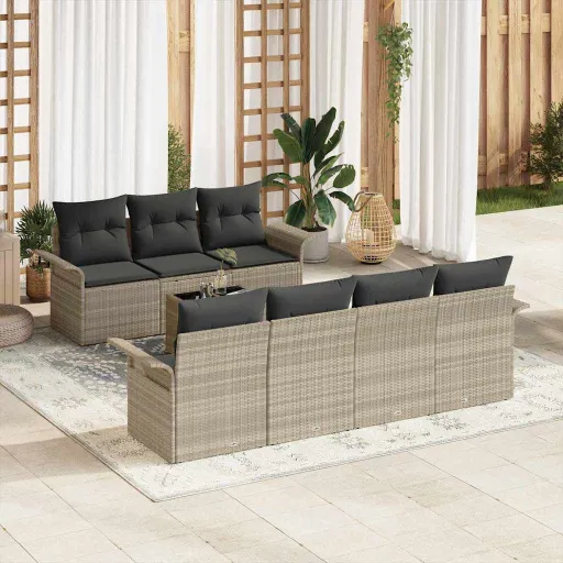 Conjunto de Sofá de Jardín   Gris Claro Ratán Sintético (8 pcs)