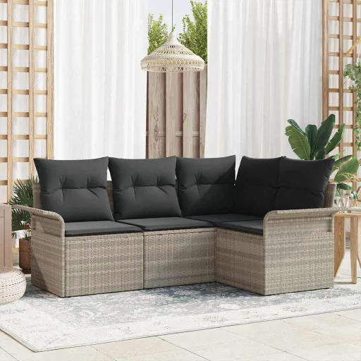 Conjunto de Sofá de Jardín   Gris Claro Ratán Sintético (4 pcs)