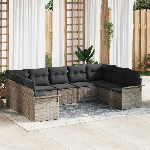 Conjunto de Sofás de Jardín Con Cojín Gris Ratán Sintético