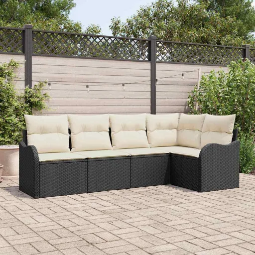 Conjunto de Sofá de Jardín Negro Ratán Sintético