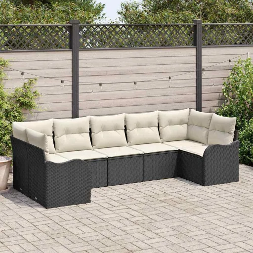 Conjunto de Sofá de Jardín Negro Ratán Sintético