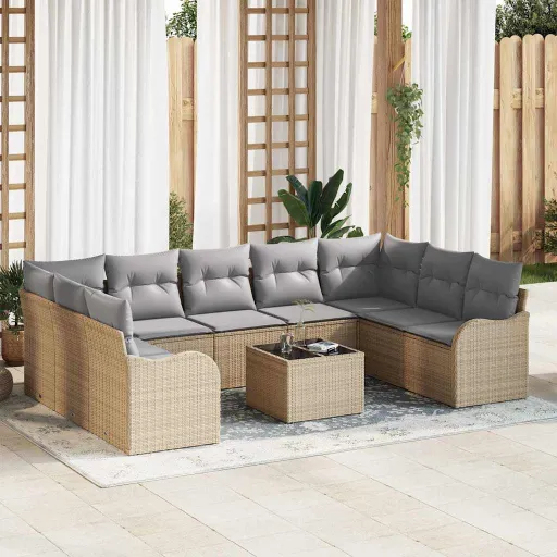 Conjunto de Sofá de Jardín   Beige Ratán Sintético (10 pcs)
