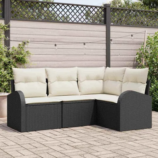 Conjunto de Sofá de Jardín   Negro Ratán Sintético (4 pcs)