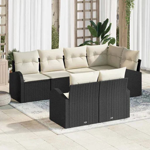 Conjunto de Sofá de Jardín Negro Ratán Sintético