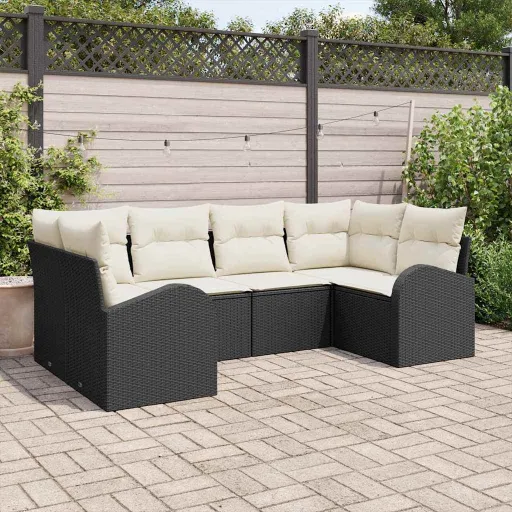 Conjunto de Sofá de Jardín   Negro Rattan de Poliéster (6 pcs)
