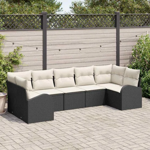 Conjunto de Sofá de Jardín   Negro Rattan de Poliéster (7 pcs)