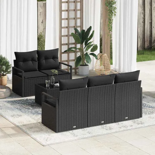 Juego de Sofá   Negro Ratán Sintético (6 pcs)
