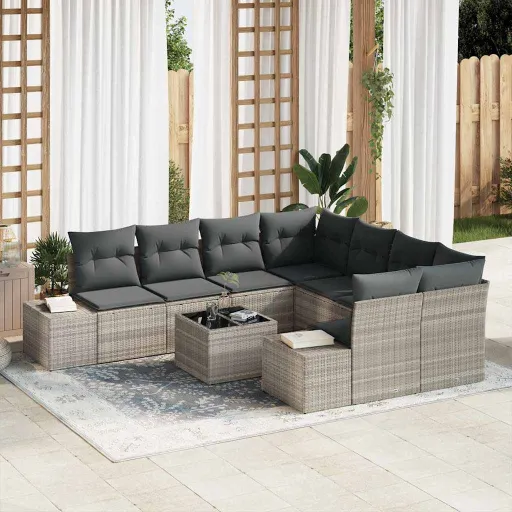 Conjunto de Sofá de Jardín   Gris Claro Ratán Sintético (9 pcs)