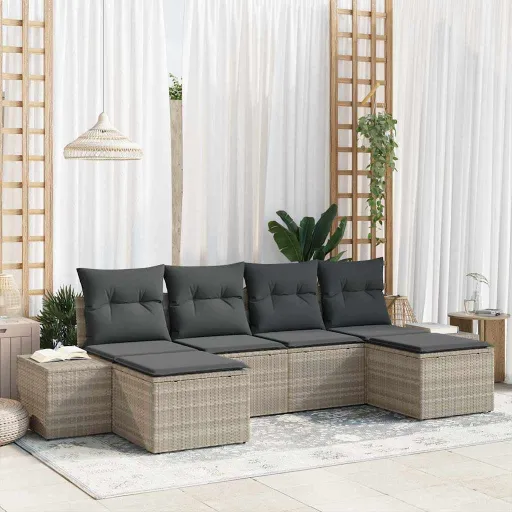 Conjunto de Sofá de Jardín   Gris Claro Ratán Sintético (6 pcs)