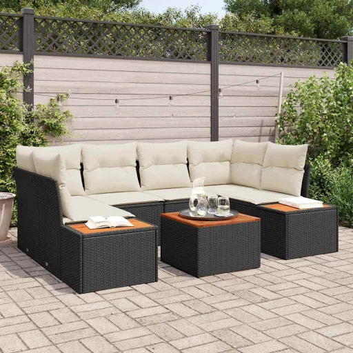 Conjunto de Sofás de Jardín Con Cojín   Negro Poliratán (6 pcs)