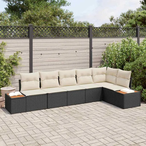 Conjunto de Sofás de Jardín Con Cojín   Negro Poliratán (6 pcs)