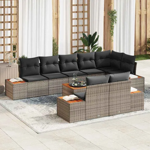 Conjunto de Sofás de Jardín Con Cojín   Gris Poliratán (9 pcs)