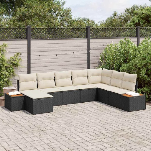 Conjunto de Sofás de Jardín Con Cojín   Negro Poliratán (8 pcs)