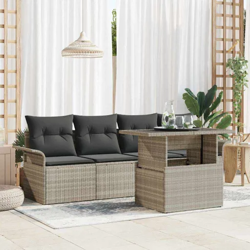 Conjunto de Sofá de Jardín   Gris Claro Ratán Sintético (5 pcs)