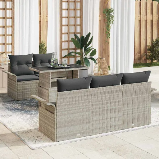Conjunto de Sofá de Jardín   Gris Claro Ratán Sintético (6 pcs)