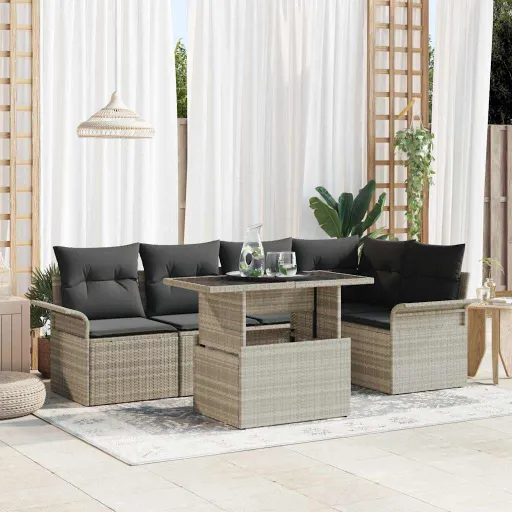Conjunto de Sofá de Jardín   Gris Claro Ratán Sintético (6 pcs)