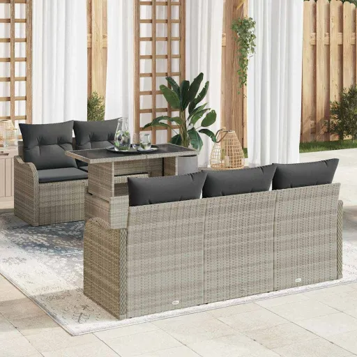 Conjunto de Sofá de Jardín   Gris Claro Ratán Sintético (6 pcs)