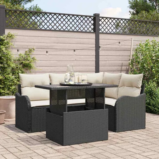Juego de Comedor Para Exteriores   Negro Poliratán (5 pcs)