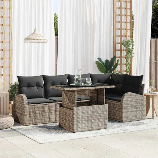 Conjunto de Sofá de Jardín   Gris Ratán Sintético (6 pcs)