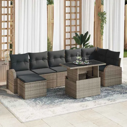 Conjunto de Sofá de Jardín Con Cojín   Gris (8 pcs)