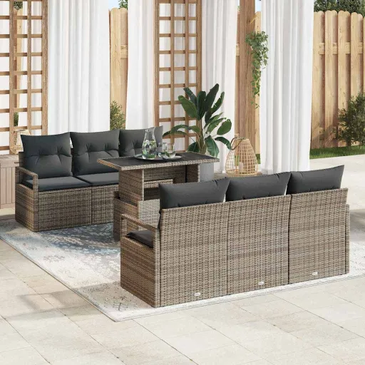 Conjunto de Sofá de Jardín   Gris Ratán Sintético (7 pcs)