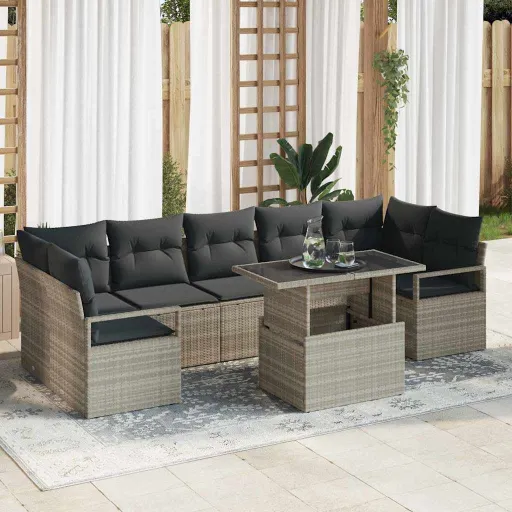 Conjunto de Sofá de Jardín   Gris Claro Ratán Sintético (8 pcs)