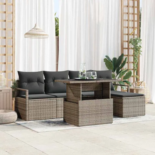 Conjunto de Sofá de Jardín Con Cojín   Gris (6 pcs)