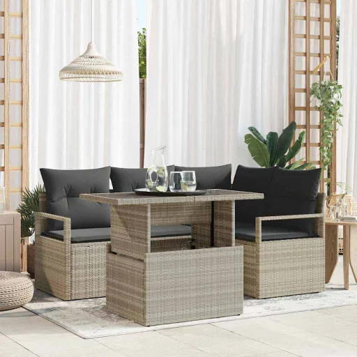 Conjunto de Sofá de Jardín   Gris Claro Ratán Sintético (5 pcs)
