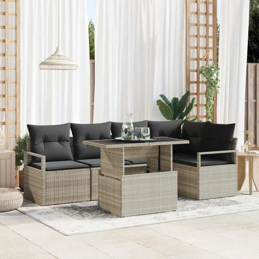 Conjunto de Sofá de Jardín   Gris Claro Ratán Sintético (6 pcs)