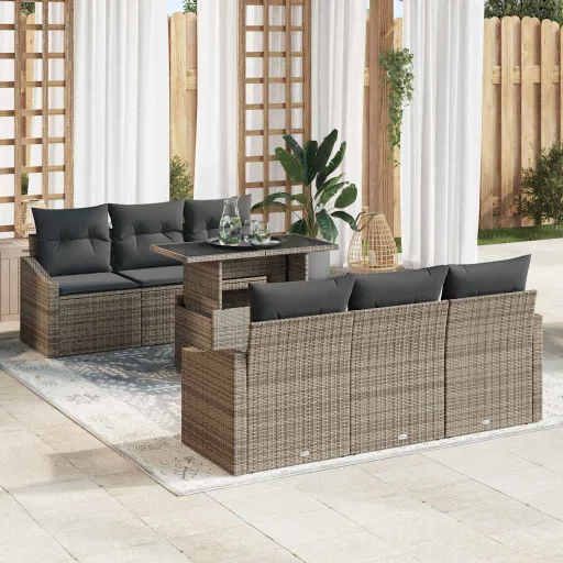 Conjunto de Sofá de Jardín   Gris Ratán Sintético (7 pcs)