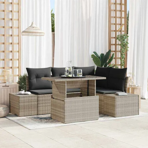 Conjunto de Sofá de Jardín   Gris Claro Ratán Sintético (5 pcs)