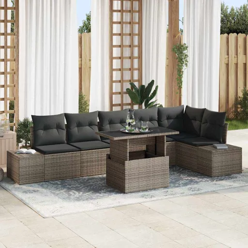 Conjunto de Sofá de Jardín Con Cojín Manual   Gris (7 pcs)