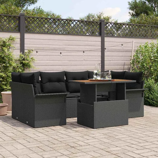 Conjunto de Sofá de Jardín Con Cojín   Negro (7 pcs)