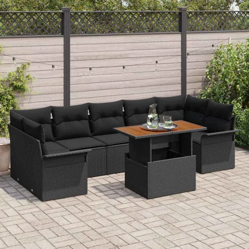 Conjunto de Sofá de Jardín Con Cojín   Negro (8 pcs)
