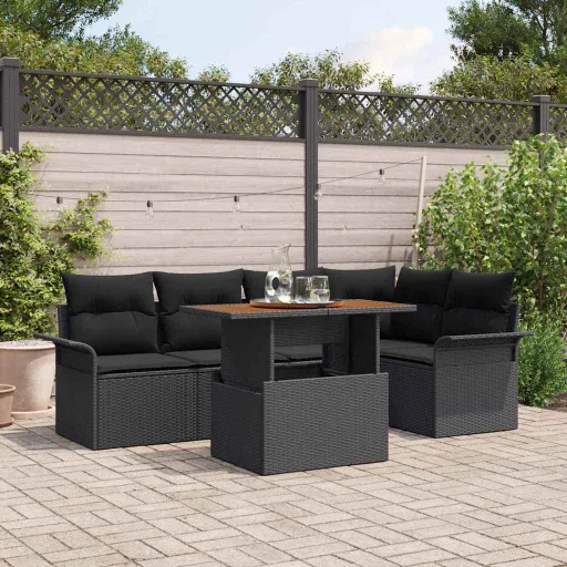 Conjunto de Sofá de Jardín Con Cojín   Negro (6 pcs)