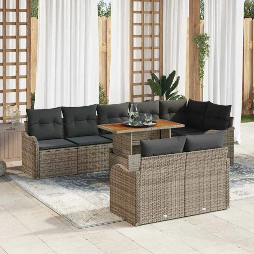 Conjunto de Sofá de Jardín Con Cojín Manual   Gris (9 pcs)