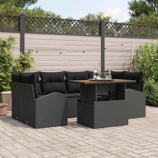 Conjunto de Sofá de Jardín Con Cojín   Negro (7 pcs)