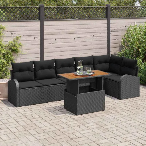 Conjunto de Sofá de Jardín Con Cojín   Negro (7 pcs)