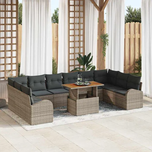 Conjunto de Sofá de Jardín Con Cojín   Gris (11 pcs)